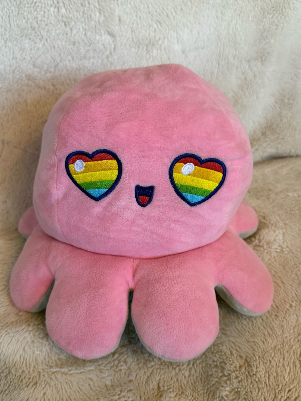 Plush Pink Octopus Toy with Rainbow Heart Eyes - Kids Stuffed Animal